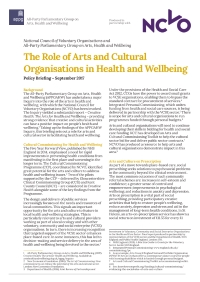 The Role of Arts and Cultural Organisations in Health and Wellbeing