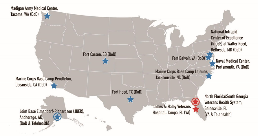 Map of Creative Forces sites across the USA