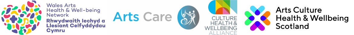 logos for CHWA; Arts, Culture, Health & Wellbeing Scotland; the Wales Arts, Health & Wellbeing Network; and Arts Care (Nothern Ireland)