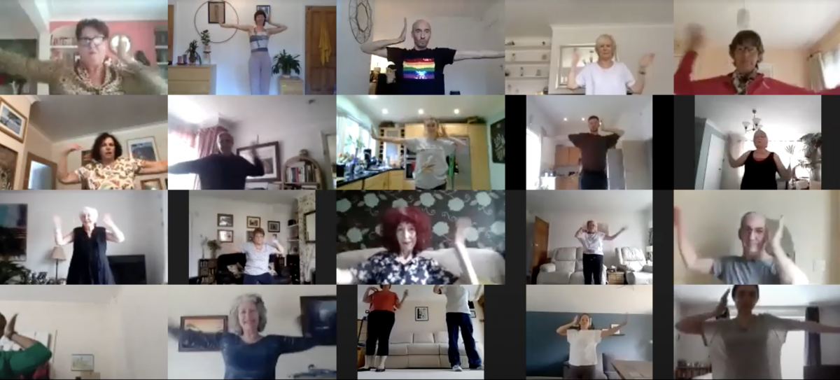 Screenshot of 20 people in an online Vogueing masterclass