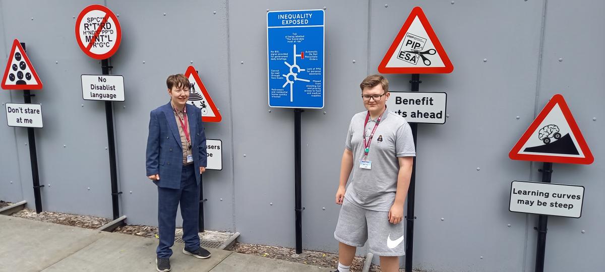 Theo & Bobby – members of Barnsley SEND Youth Forum and Barnsley Youth Council – standing in from of The Way Ahead.