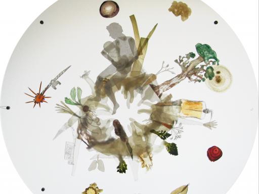 one of Jennie's works of art: Home of the microbes / Small Planet, children's drawings, vegatable papyrus, waxed paper and recycled perspex, by Jennie Pedley. Part of Art of the Gut residency at the Quadram Institute, supported by public funding from the Arts Council England and Norfolk County Council #artofthegut