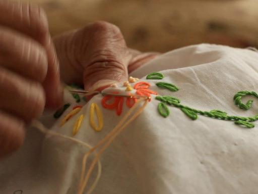 Close up of Mum's hand- embroidering