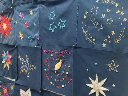 collective embroidery, Necklace of Stars, a work in progress
