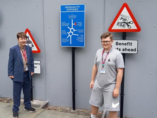 Theo & Bobby – members of Barnsley SEND Youth Forum and Barnsley Youth Council – standing in from of The Way Ahead.