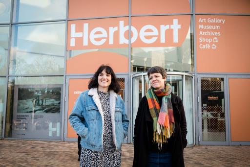 Hayley and Victoria stand outside the Herbert Gallery in Coventry