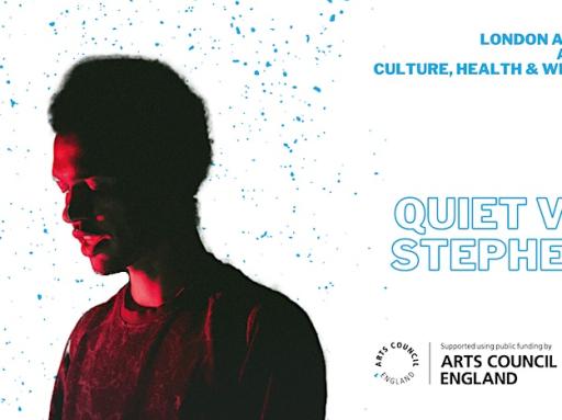 poster for Quiet Voice event featuring a photo of a man turned to the left  