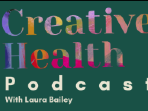 A green background with Creative Health Podcast with Laura Bailey written in colourful text
