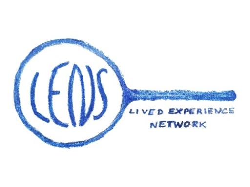 Blue and white logo with 'The LENs - Lived Experience Network' text