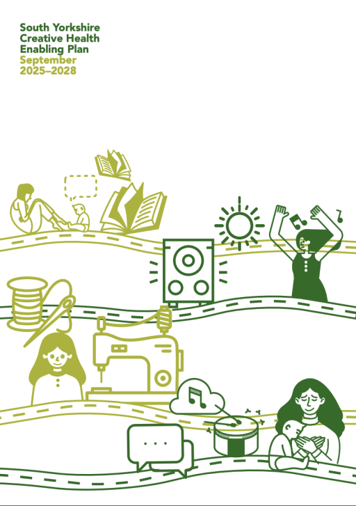 Green text and illustrations